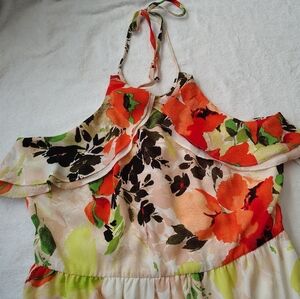 Nicole Miller Soft Peach-Pink Dress with Ivory Lining And Orange Floral Accents